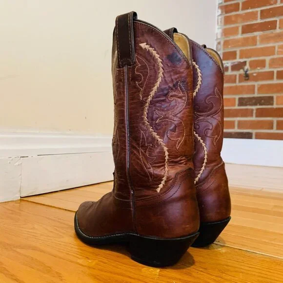 Vintage Justin Cowboy Boots Size 6 B Leather USA Made Western Rich Brown - Picture 11 of 16
